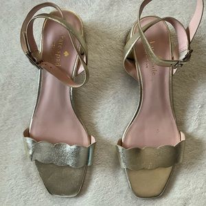 New Kate Spade Edie gold metallic ankle strap sandals block heel 9.5 $170 NWT